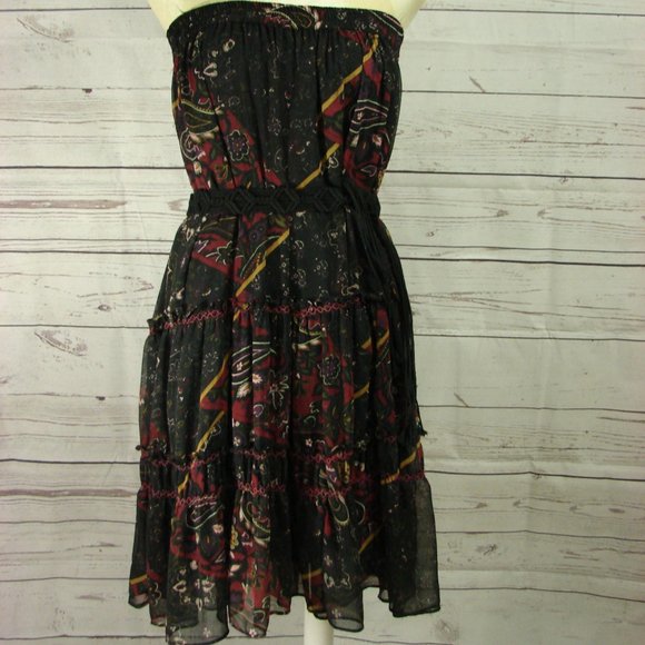 Black Deep Red Yellow Floral Flowing Layered Skirt - Picture 15 of 16